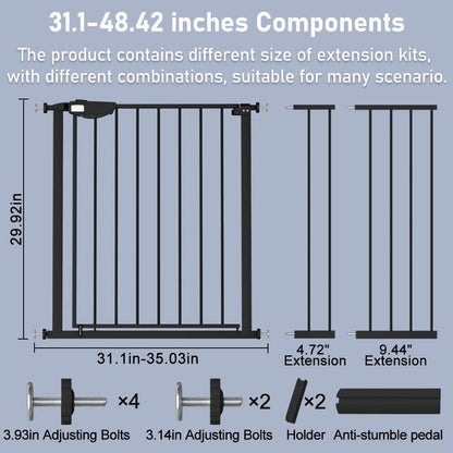 DEARBB Triple Lock Baby Gate for Stairs Doorways and House 31" to 86" Extra Wide Pressure Mounted Easy Walk Through Auto Close Safety Pet Gate White 49.21-67.32"