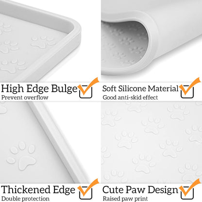 Ptlom Pet Placemat for Dog and Cat, Mat for Prevent Food and Water Overflow, Suitable for Small, Medium and Big Pet, 18" 12", Grey, Silicone