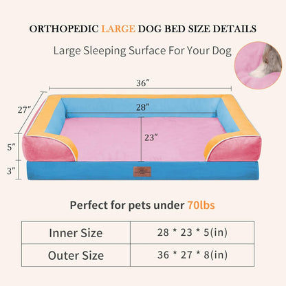 Comfort Expression Orthopedic Dog Bed for Extra Large Dogs 42x30 Inch, Waterproof Egg Crate Foam XL Pet Bed with Removable Bolsters, Dog Couch with Washable Cover & Non-Slip Bottom, Grey - Colors B