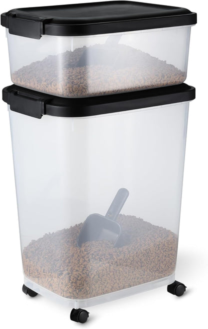 Amazon Basics Pet Food Storage Container with Wheels, BPA-Free, Detachable Scoop, 30lbs Capacity, Reliable Seal