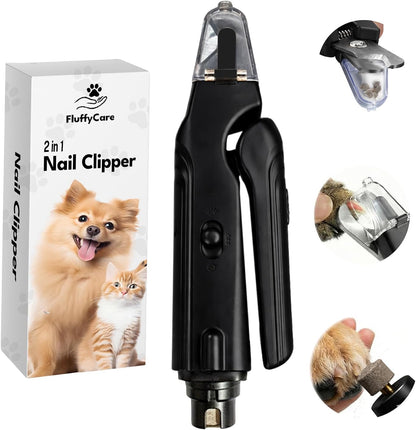 2-in-1 Dog Nail Clippers & Cat Nail Clipper with 2 LED Lights, USB Rechargeable with Safety Guard, Low Noise Grooming Tool for Small, Medium, and Large Dog & Cat Nail Trimmer(White)