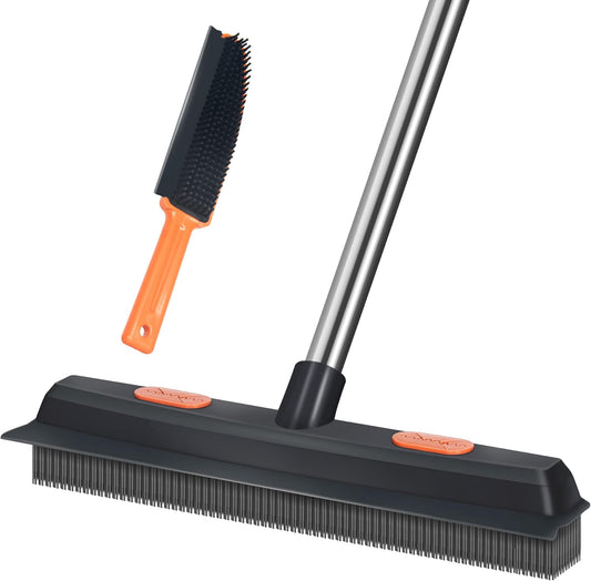 Rubber Broom and Pet Hair Removal Brush Set for Carpet, Fur Remover Broom with Squeegee for Wooden Floor, Detailing Lint Remover Brush for Pet Dog Cat Hair Car Interior