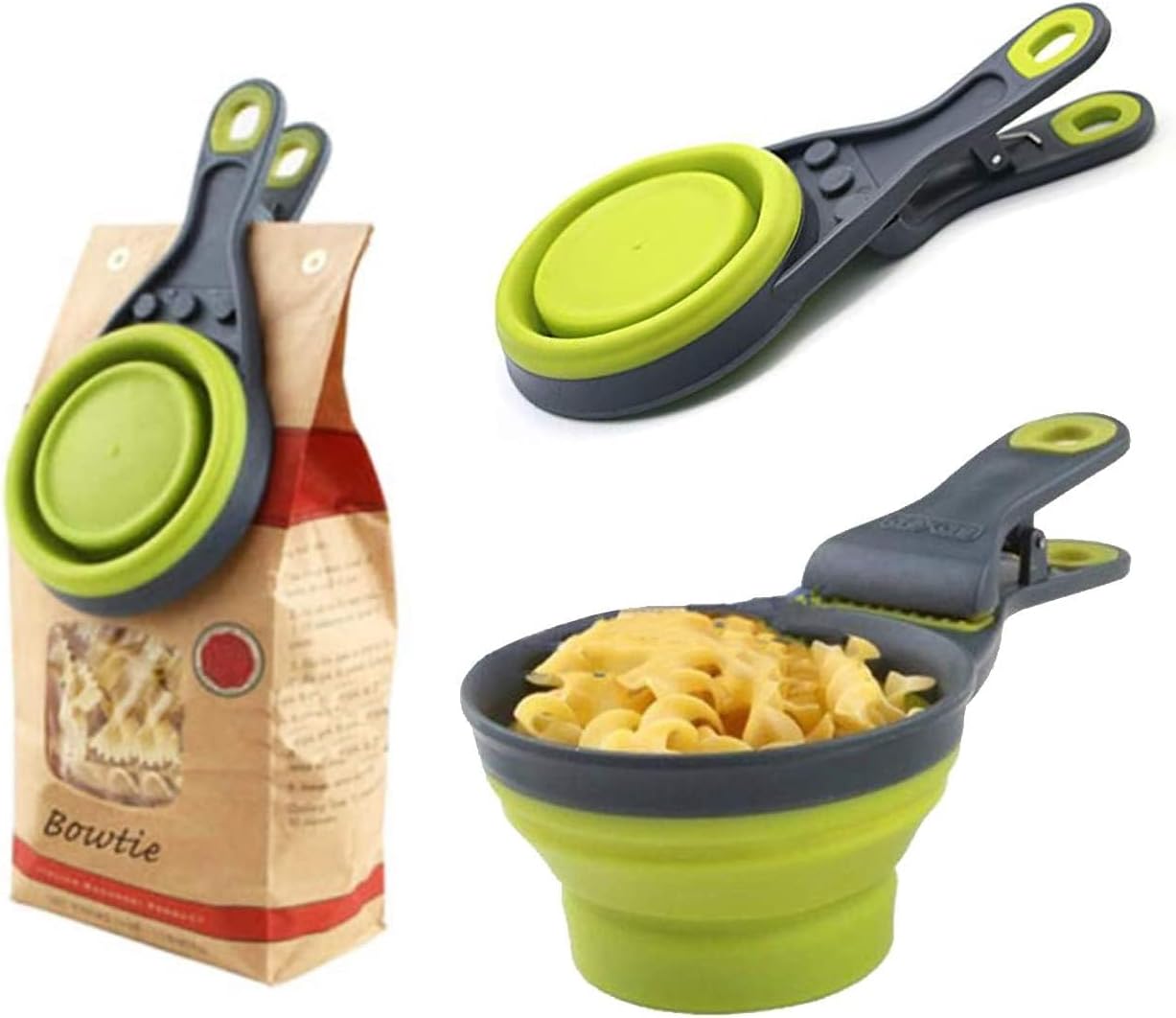 Collapsible Pet Scoop Silicone Measuring Cups Set Sealing Clip 3 in 1 Multi-Function Scoop Bowls Bag Clip for Dog Cat Food Water