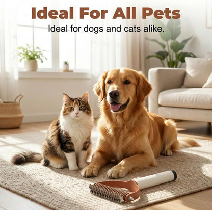Pet Pro Grooming Tool for Dogs & Cats, Deshedding Dog Brush, Pet Grooming Brush with Undercoat Rake, Dematting Comb for Long Hair, Pet Grooming Tool for Thick Coats & Loose Fur (Brown)