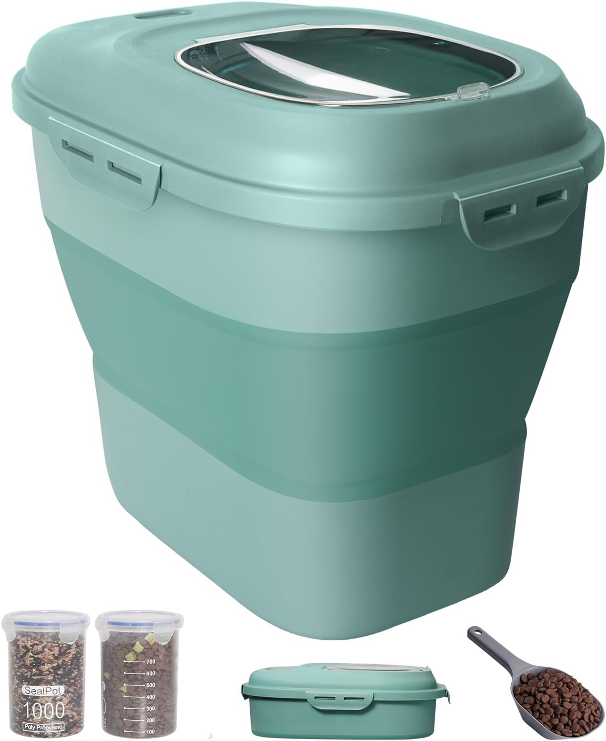 30-35 Lbs Dog Food Storage Container Collapsible Dog Food Container with Airtight Lids, Wheels, Scoop and 2pcs Food Storage Containers, Large Pet food storage for Dog, Cat
