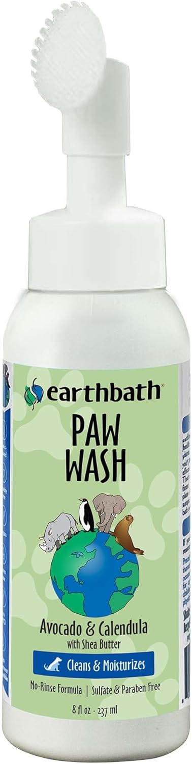 earthbath Paw Wash with Scrubber Brush - No Rinse Dog & Cat Paw Cleaner, Waterless Pet Foot Washer for Small, Medium, & Large Dogs, Helps Dry & Itchy Paws, Cruelty-Free - Avocado & Calendula, 8 fl oz