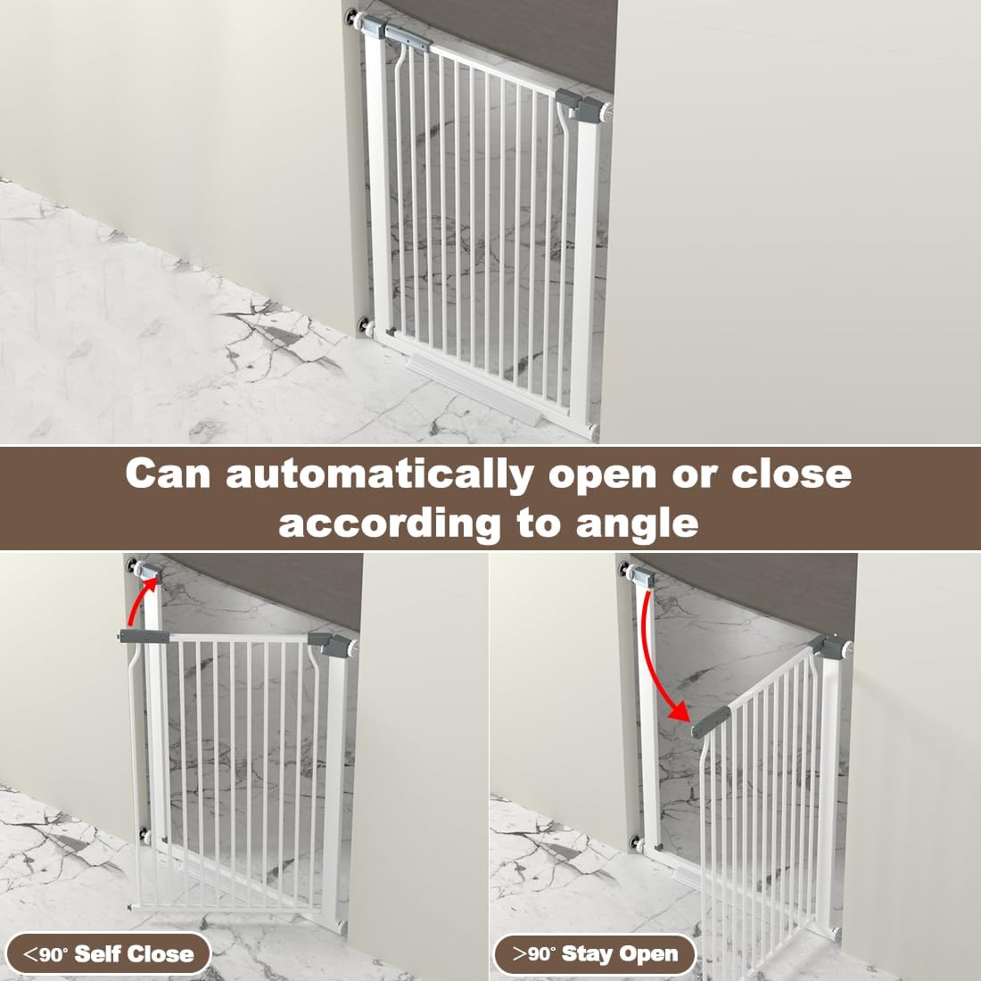41" Extra Tall Cat Gate for Doorway, 49.2-54.7 Metal Pet Baby Safe Gate, Extra Wide Pressure Mounted Child Door with Expansion Kit, No Drilling No Climb Cat Fence Indoor, Tall Dog Gate, White