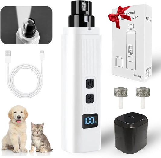 Dog Nail Grinder, Electric Pet Nail Grinder with 2 Speed Digital USB Rechargeable Dog Nail Trimmer Nail Claw Clippers with LED Lighting Quiet Paws Grooming for Medium Small Dogs Pet