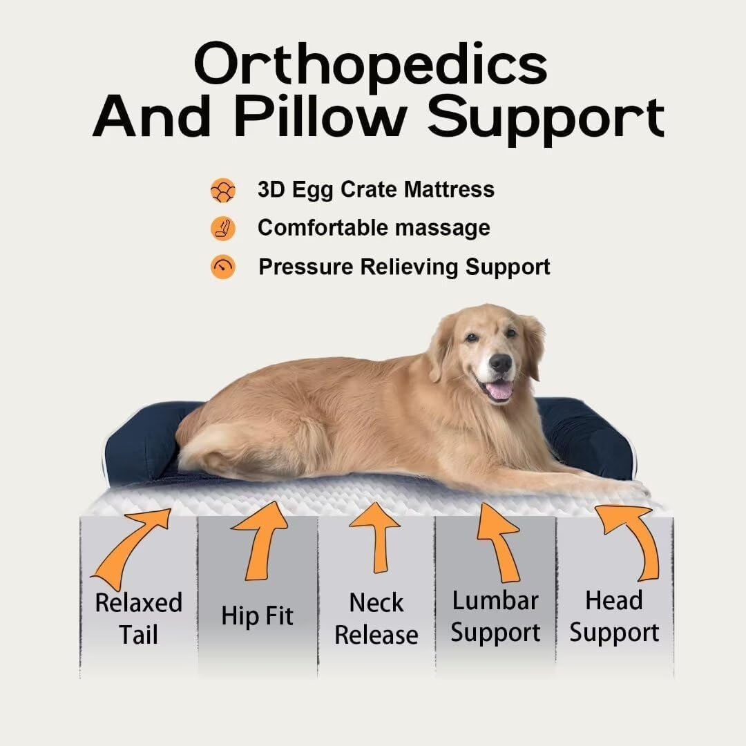 Large Dog Bed Orthopedic Washable - Beds Bolster - Medium XL XLarge Big Dogs - Memory Foam Couch Sofa - Waterproof with Removable Cover