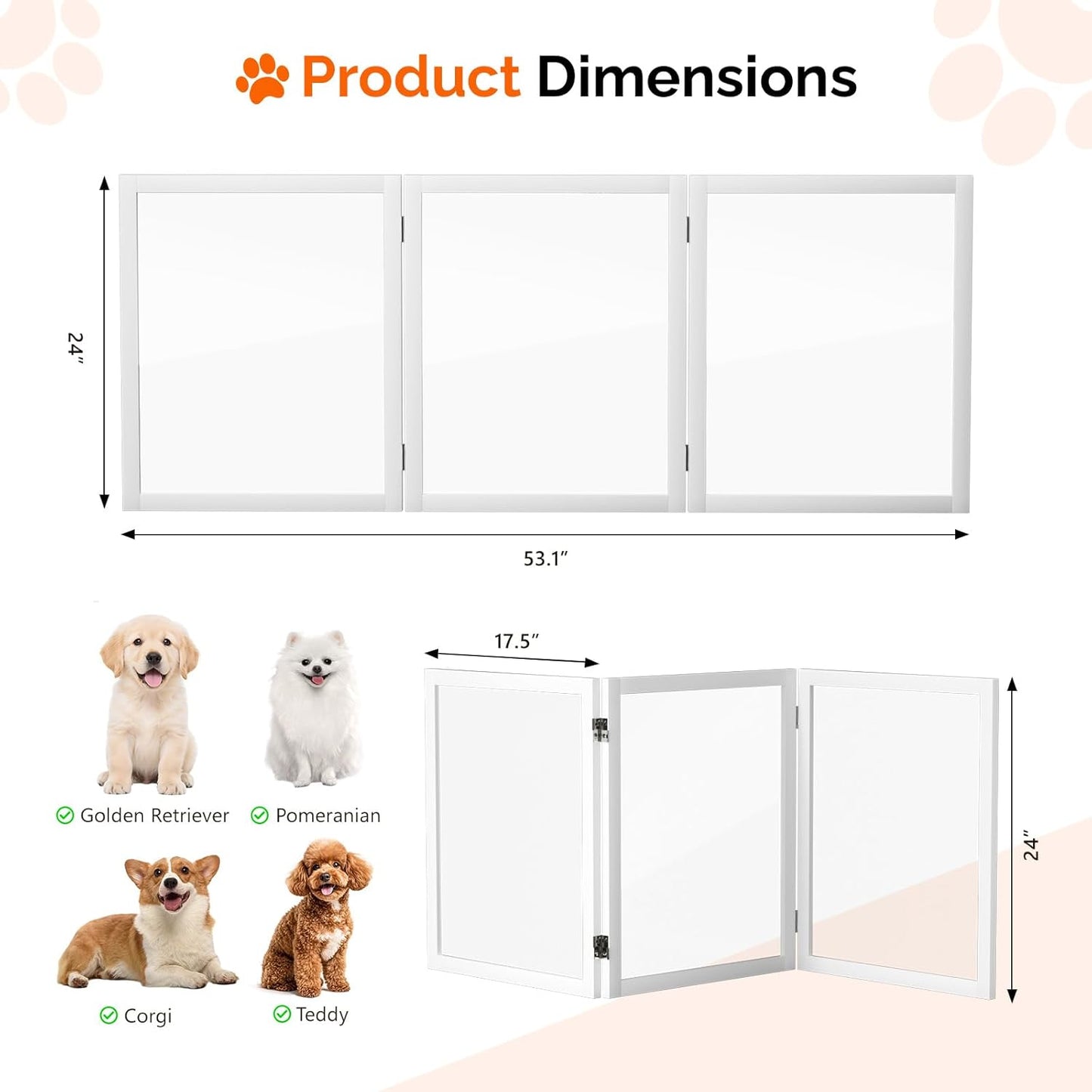 VINGLI Clear Acrylic Freestanding Dog Gate, Transparent Pet Fence with Solid Hardwood and Plastic Board, Pet Gates for Christmas Tree Stairs and Doorways (3 Panels)