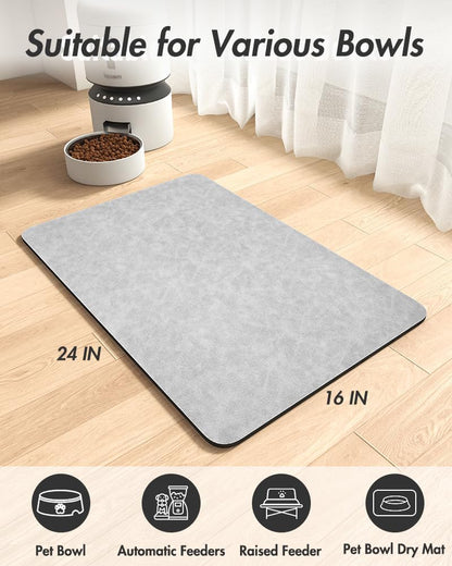 MontVoo Dog Food Mat-Pet Feeding Mat for Food and Water-No Stains Quick Dry Dispenser Cat Bowl Mat for Messy Drinkers(12"x19" Dark Grey)