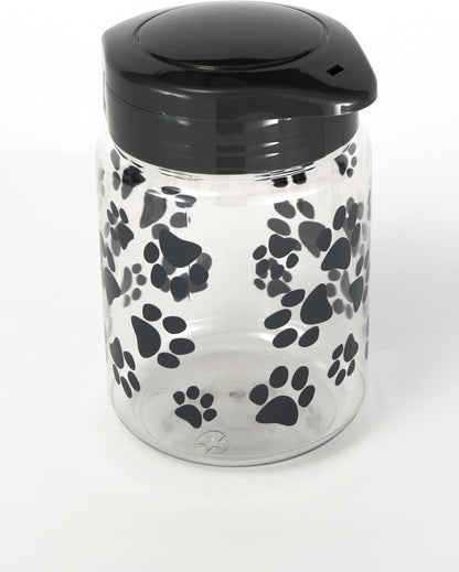 Lixit® Dog Treat Plastic Jar - Airtight Food and Treat Storage Jars for Dogs, Cats, Small Animals and Birds - Made in USA (Paw Prints - Gray, 64 Ounce)