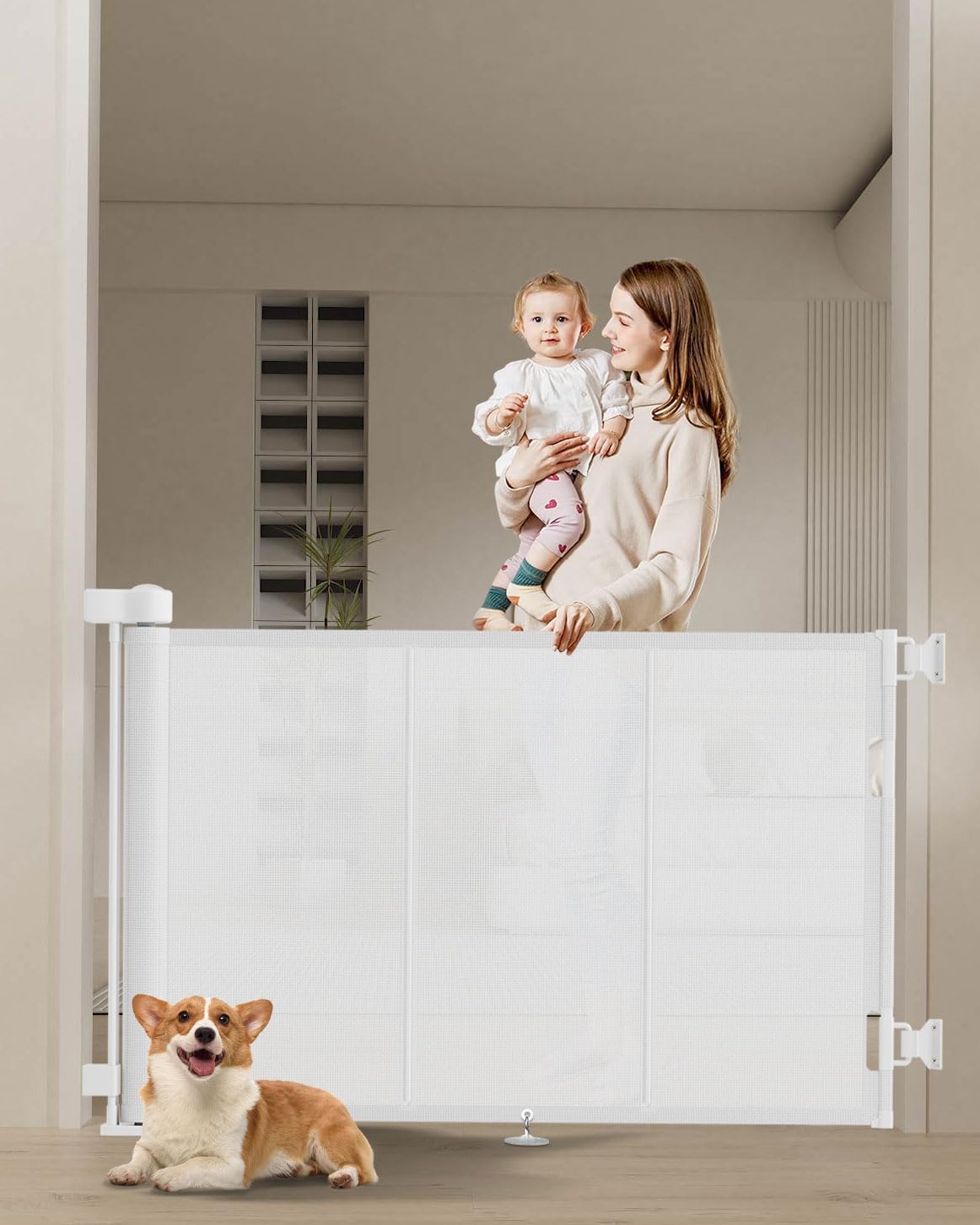Miumoon 120 inch Retractable Baby Gates 34 inch Tall, Retractable Gate with Reinforced Strip Design to Prevent Crawling Through, 10 FT Extra Wide Retractable Dog Gate for Indoor/Outdoor