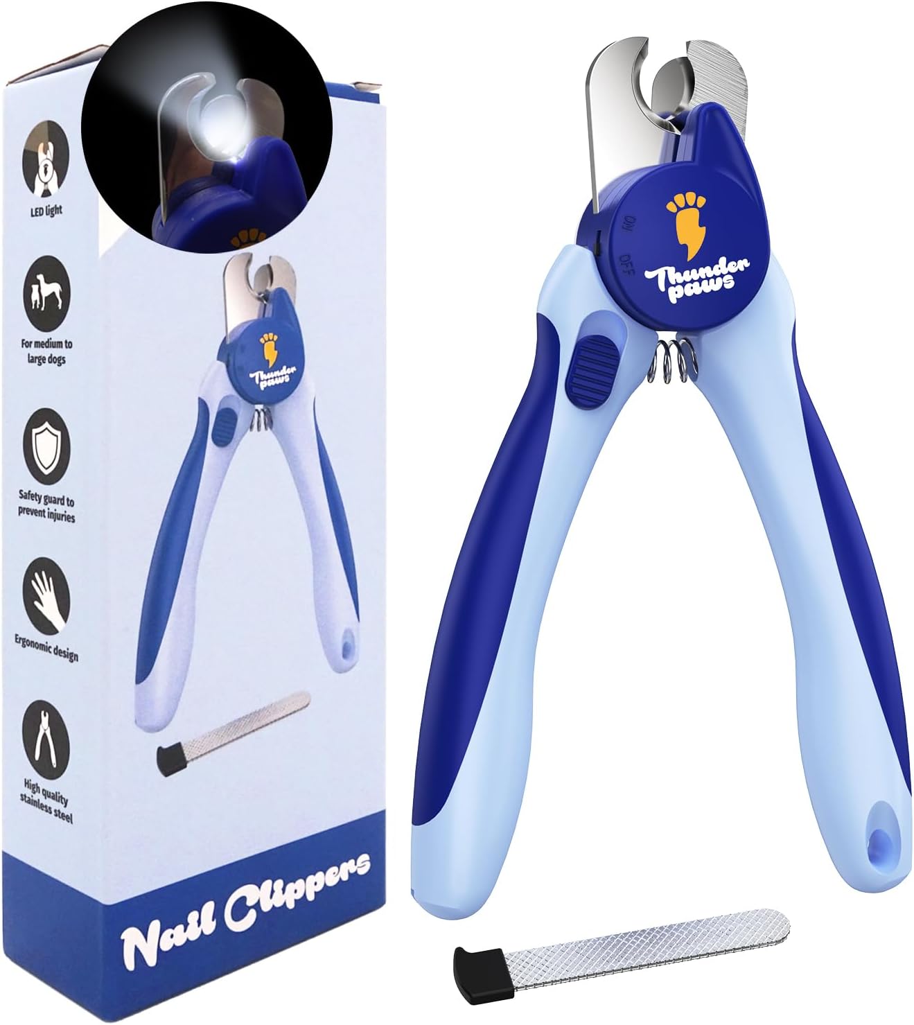 LED Dog Nail Clippers with Light, Trimmers with Protective Guard, Quick Sensor, Safety Lock and Nail File - Suitable for Large and Small Dogs & Cats (Yellow, LED)