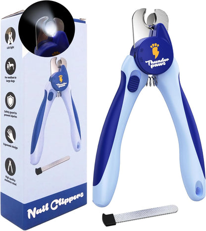LED Dog Nail Clippers with Light, Trimmers with Protective Guard, Quick Sensor, Safety Lock and Nail File - Suitable for Large and Small Dogs & Cats (Yellow, LED)
