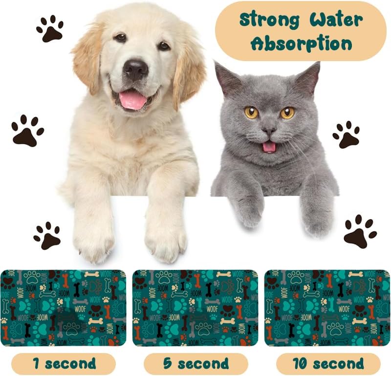Dog Food Mats for Floors Waterproof, Pet Water Bowl Mats Pet Feeding Absorbent Placemats Plaid 12 * 20 inch