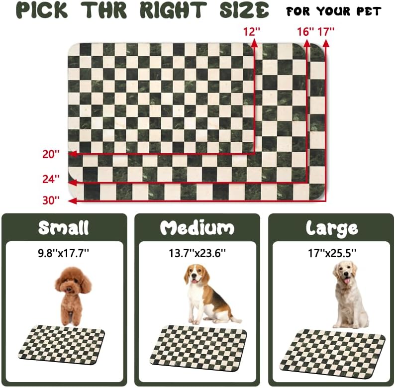 Dog Food Mats for Floors Waterproof, Pet Water Bowl Mats Pet Feeding Absorbent Placemats Plaid 12 * 20 inch