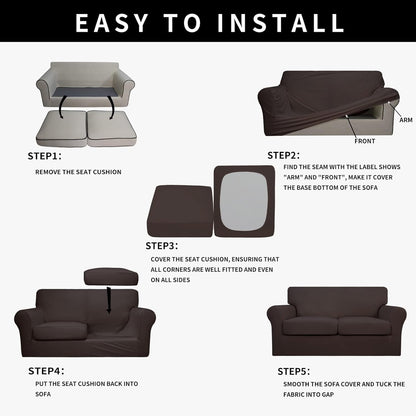 Easy-Going 100% Dual Waterproof 4 Pieces Stretch Soft Couch Cover for Dogs, Sofa Slipcover for 3 Separate Cushion Couch Leakproof Furniture Protector for Kids, Pets Dark Gray