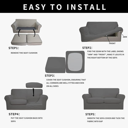 Easy-Going 100% Dual Waterproof 4 Pieces Stretch Soft Couch Cover for Dogs, Sofa Slipcover for 3 Separate Cushion Couch Leakproof Furniture Protector for Kids, Pets Dark Gray
