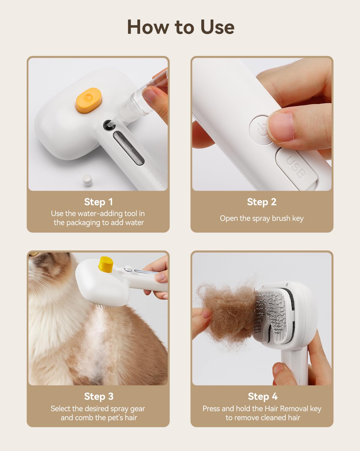 ROJECO 3-in-1 Pet Steam Brush for Cats&Dogs - Detangling Comb with Adjustable Mist, Handheld Deshedding Grooming Tool for Long/Short Hair, Massage Brush & Shedding Control Gift,Cordless,Pink