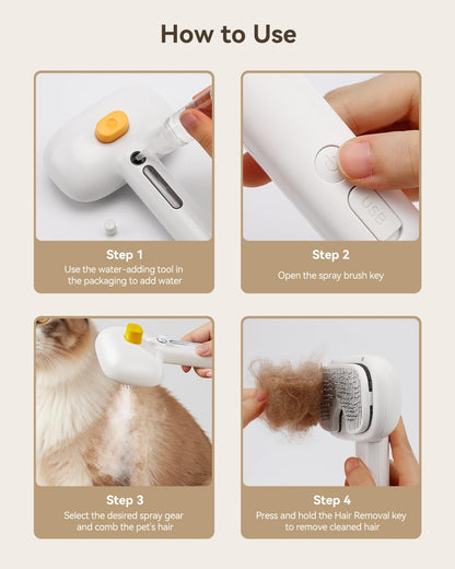 ROJECO 3-in-1 Pet Steam Brush for Cats&Dogs - Detangling Comb with Adjustable Mist, Handheld Deshedding Grooming Tool for Long/Short Hair, Massage Brush & Shedding Control Gift,Cordless,Pink