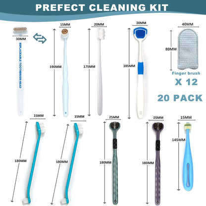 Dog Toothbrush Kit, 360-Degree Finger Three-Sided Design, Replaceable Brush Heads, Easy Teeth Cleaning and Dental Care (20 Pack)
