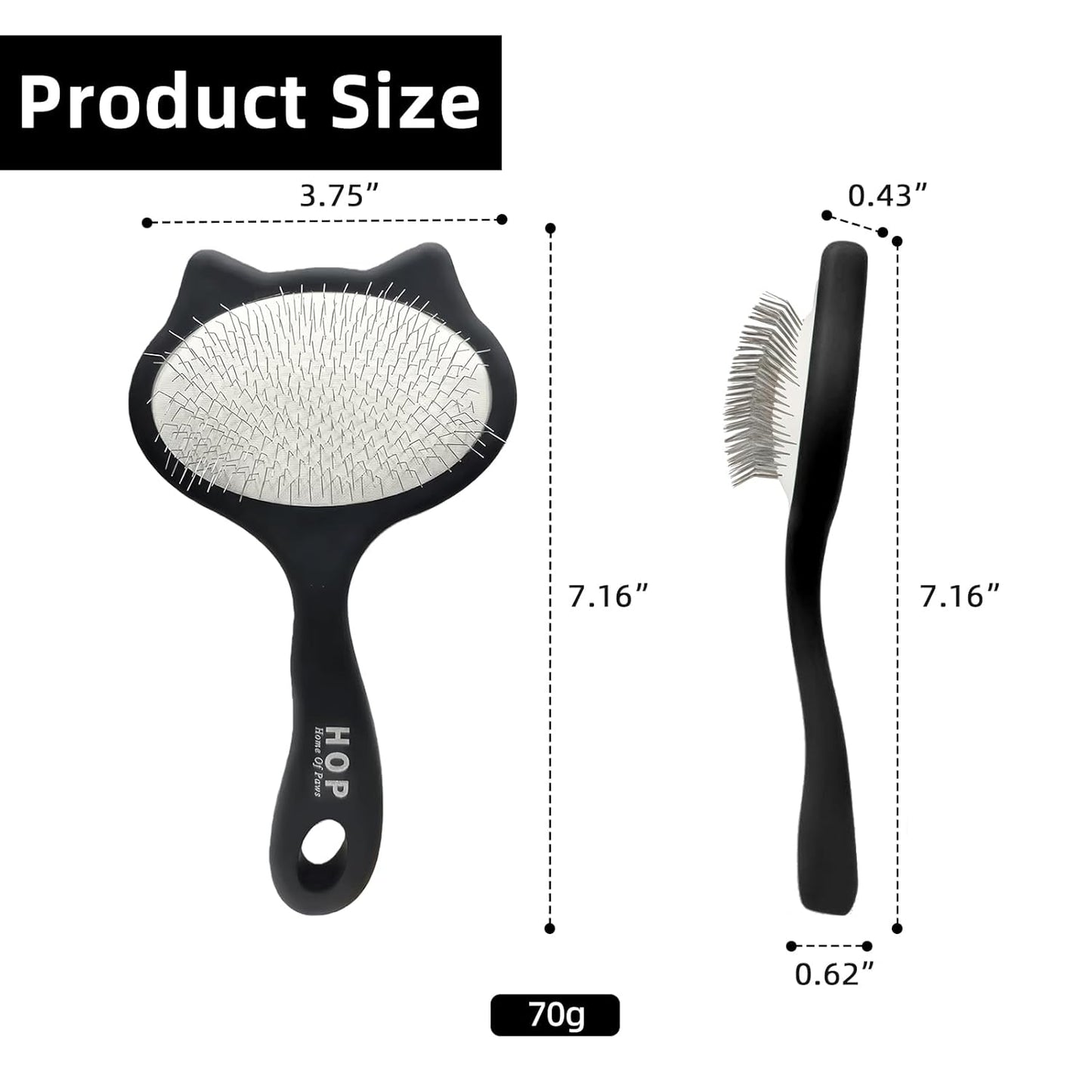 HOP Cat Head Slicker Brush for Dogs Long Pin Dog Slicker Brush for Shedding Dog Dematting Comb Pet Grooming Tool for Long Haired Dogs and Cats Remove Loose Hair Mats Knots Tangles