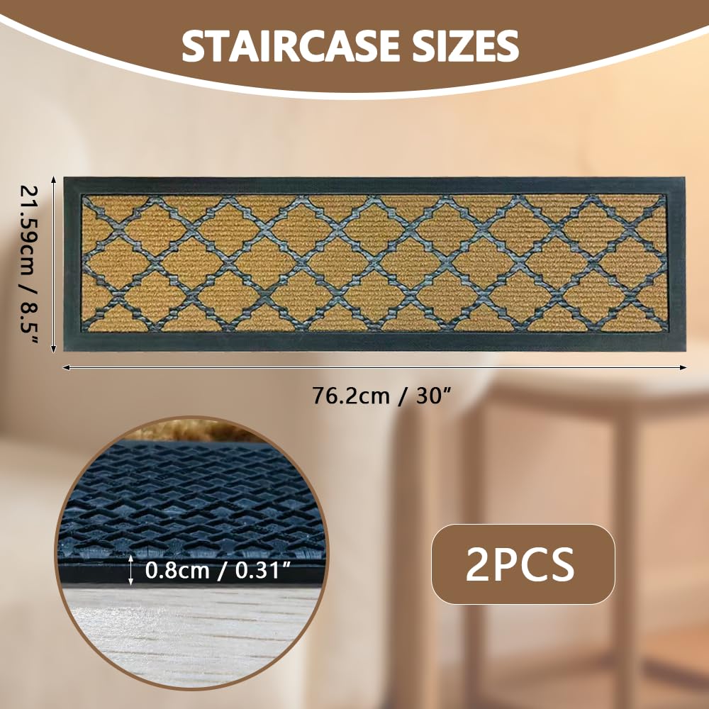 Stair Runners for Wooden Steps, Non Slip Stair Carpet Treads, 2 Pcs 30" x 8.5" Stair Mats Rug Heat Insulation Rubber Backing, Staircase Step Treads for Elders, Dogs & Kids, Coco Lattice.