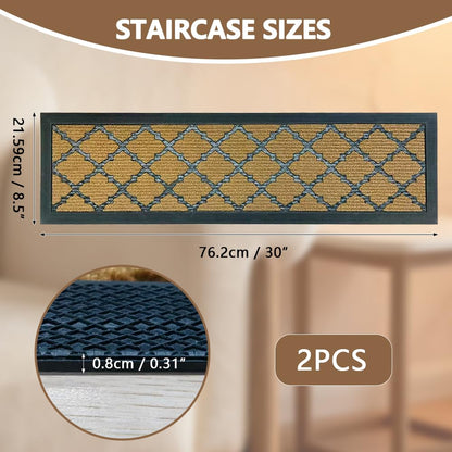 Stair Runners for Wooden Steps, Non Slip Stair Carpet Treads, 2 Pcs 30" x 8.5" Stair Mats Rug Heat Insulation Rubber Backing, Staircase Step Treads for Elders, Dogs & Kids, Coco Lattice.