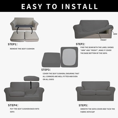 Easy-Going 100% Dual Waterproof 4 Pieces Stretch Soft Couch Cover for Dogs, Sofa Slipcover for 3 Separate Cushion Couch Leakproof Furniture Protector for Kids, Pets Dark Gray