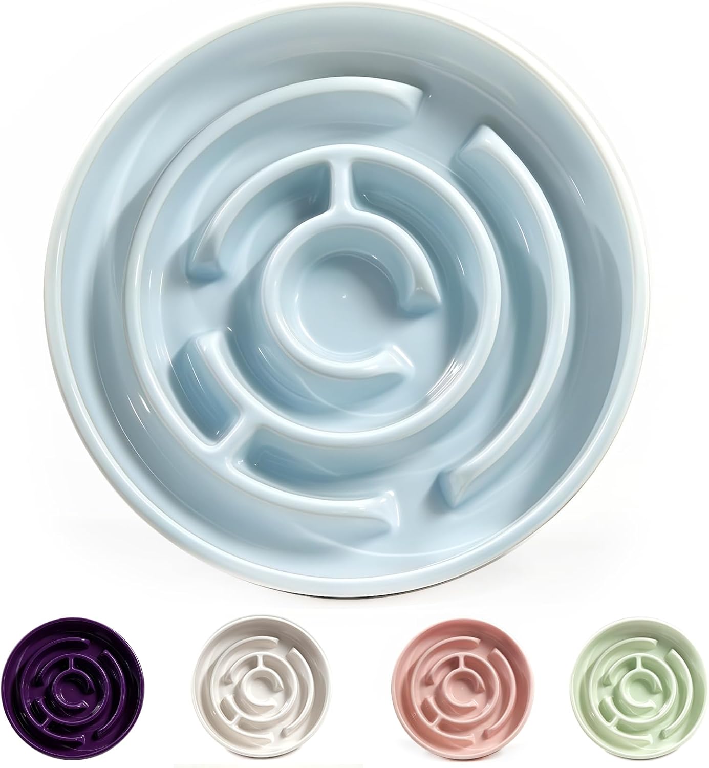 Ceramic Slow Feeder Dog Bowls with Anti-Slip, Slow Feeder & Non-Slip Design, Boredom and Anxiety Reducer, Suitable for All Breed Dogs and Cat (Ceramic-White)