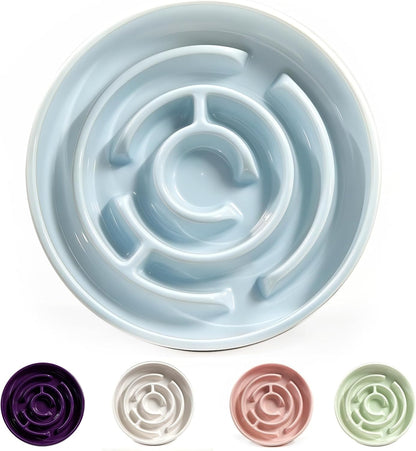 Ceramic Slow Feeder Dog Bowls with Anti-Slip, Slow Feeder & Non-Slip Design, Boredom and Anxiety Reducer, Suitable for All Breed Dogs and Cat (Ceramic-White)