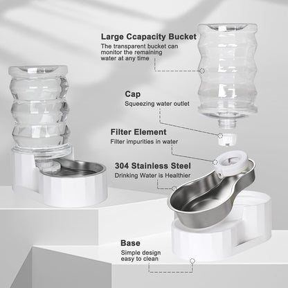 RIZZARI 8L Elevated Pet Water Dispenser – Stainless Steel Gravity Waterer with Auto-Refill Design for Medium and Large Dogs & Senior Pets -Comfortable Drinking Height for Living Rooms,Multi-Pet Homes