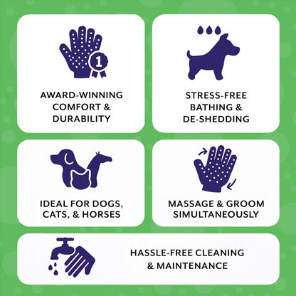 H HANDSON #1 Ranked, Award Winning Handson Gloves for Shedding, Bathing, Grooming, De-Shedding Horses/Dogs/Cats/Livestock/Small Pets - Green Medium