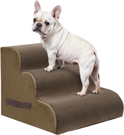 PAWSCRAT Pet Stairs for Dogs 4-Step, 19.6" H Pet Stairs for High Bed, Couch Sofa & Chair, 30D Material Soft Foam Dog Steps with Non-Slip Bottom Surface Removable Washable Cover, Grey