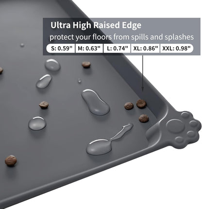 Reopet Waterproof Pet Feeding Mat, Non-Slip Silicone Placemats for Dog Cat Food and Water Bowl, High Raised Edges to Prevent Spills and Protect Floors