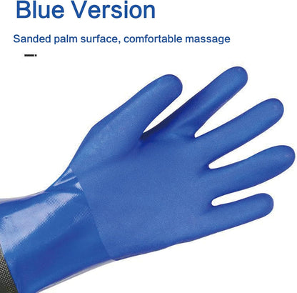YOFANG Pet Grooming Washing Gloves,27.2" Extra Long Waterproof Rubber Bathing Gloves for Dogs & Cats,Anti-Bite & Anti-Scratch Hair Removal Cat Bath Gloves with 3000+ Massage Particles,Blue/Green ﻿