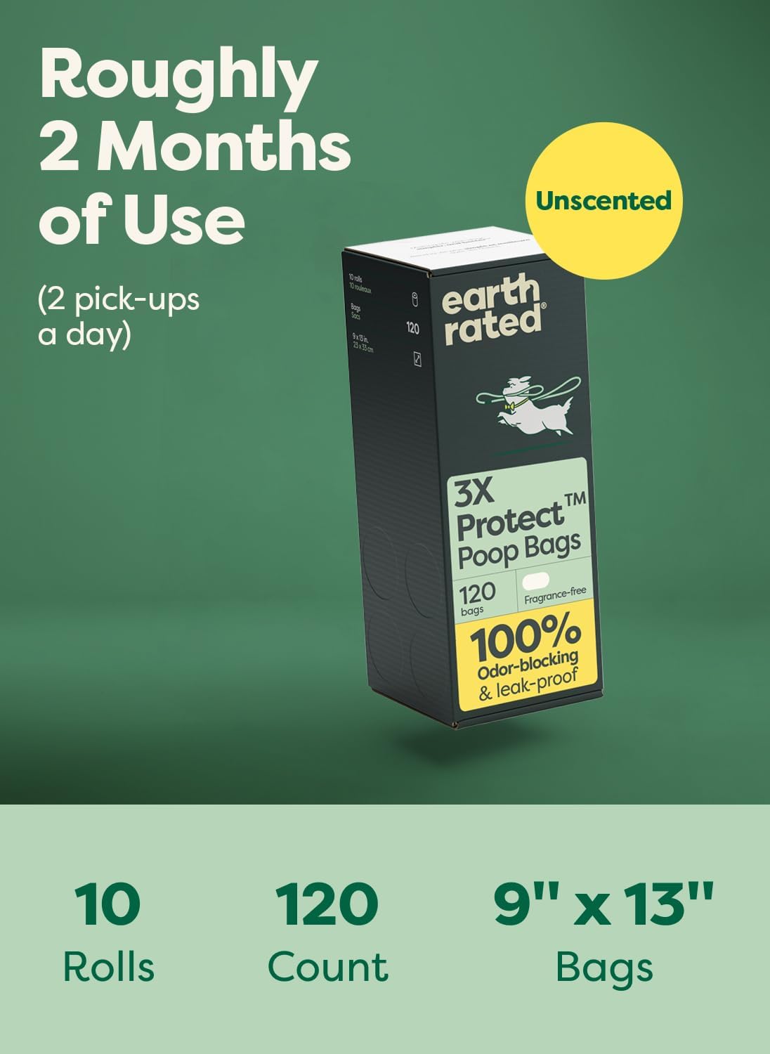 Earth Rated Dog Poop Bags Value Pack, Leak-Proof and Extra-Thick Pet Waste Bag for Big and Small Dogs, Refill Rolls, Unscented, 600 Count
