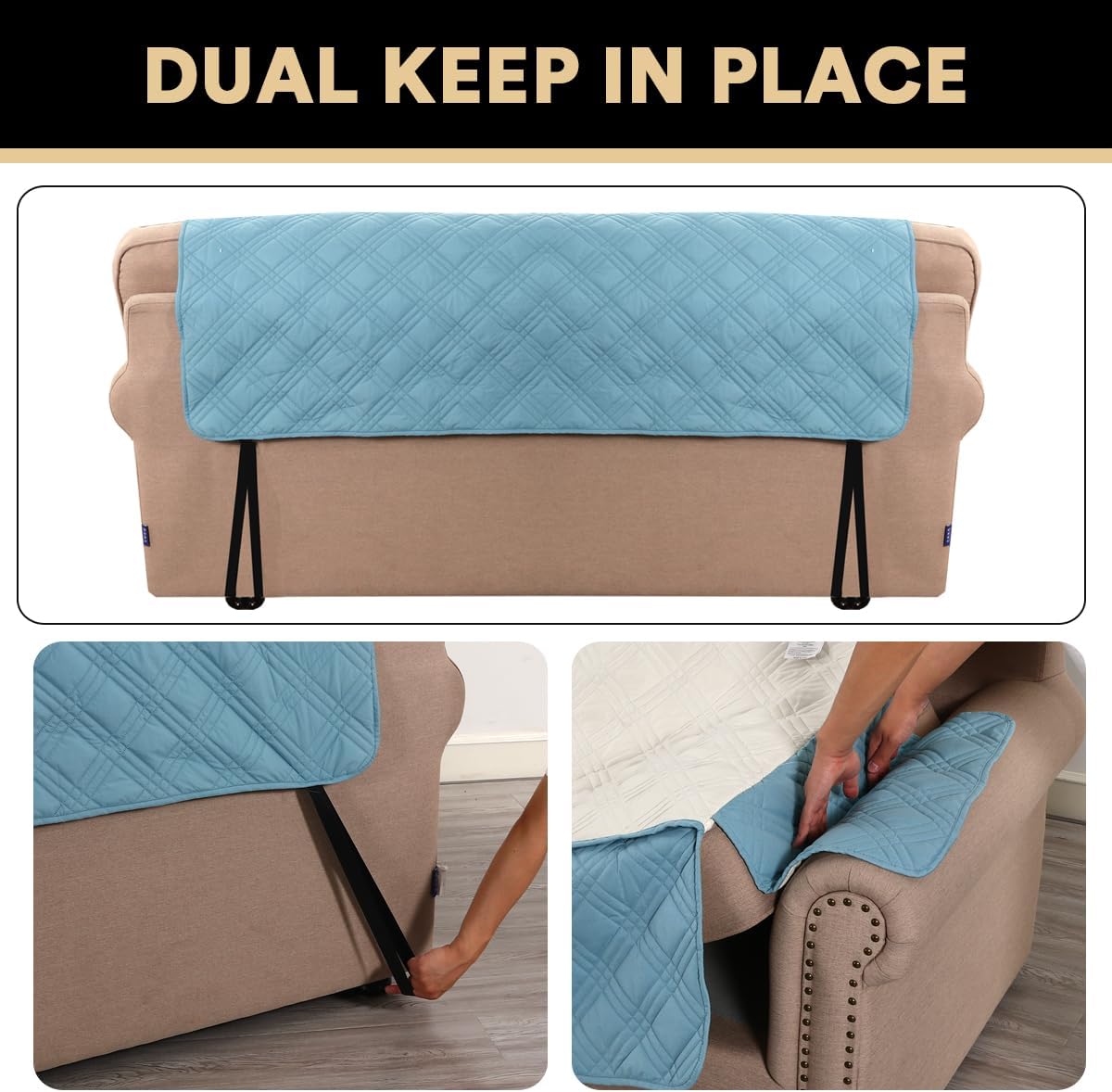PrinceDeco 100% Waterproof Couch Cover for 3 Cushion Couch Sofa Pet Friendly Non-Slip Couch Cover for Dogs Washable Water Resistant Furniture Protector with Elastic Straps(Sofa 68", French Oak)