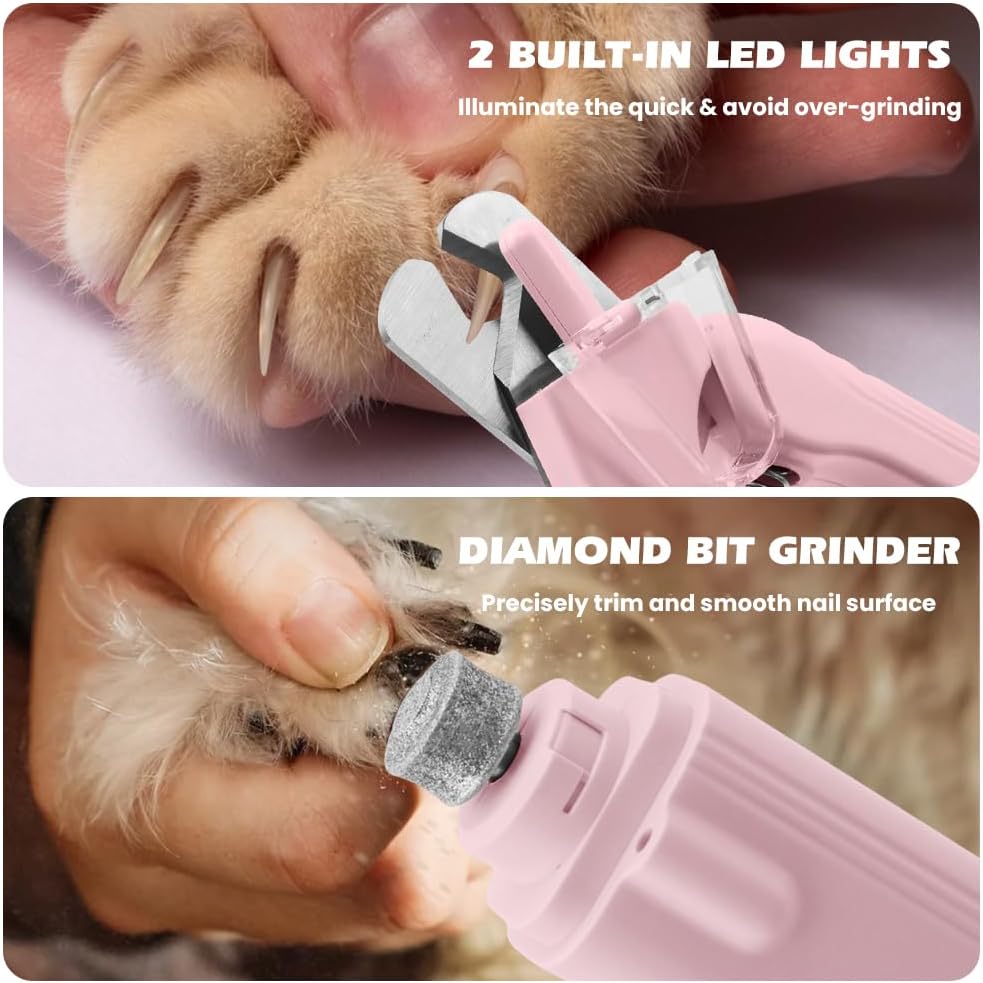 2-in-1 Dog Nail Grinder & Dog Nail Clippers Trimmers, Dogs Trimmer with LED Light + Splash Guard + Storage Case, Pet Claw Clippers for Dogs Cats, USB Rechargeable (White)