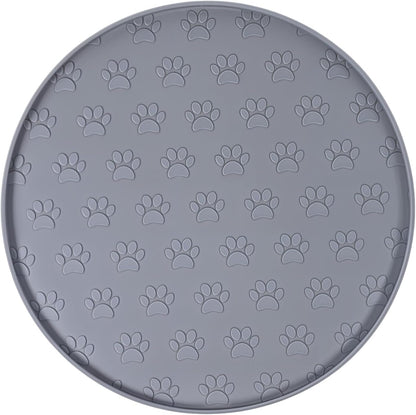 Silicone Pet Food Mat, Dog Dish Mat, Dog Cat Food Mats Small, Silicone Mats for Dogs Bowls, Waterproof Non-Slip Dogs Cat Water Bowl Placemat with Raised Edge, Gray