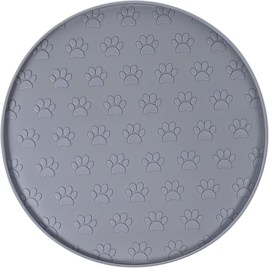 Silicone Pet Food Mat, Dog Dish Mat, Dog Cat Food Mats Small, Silicone Mats for Dogs Bowls, Waterproof Non-Slip Dogs Cat Water Bowl Placemat with Raised Edge, Gray