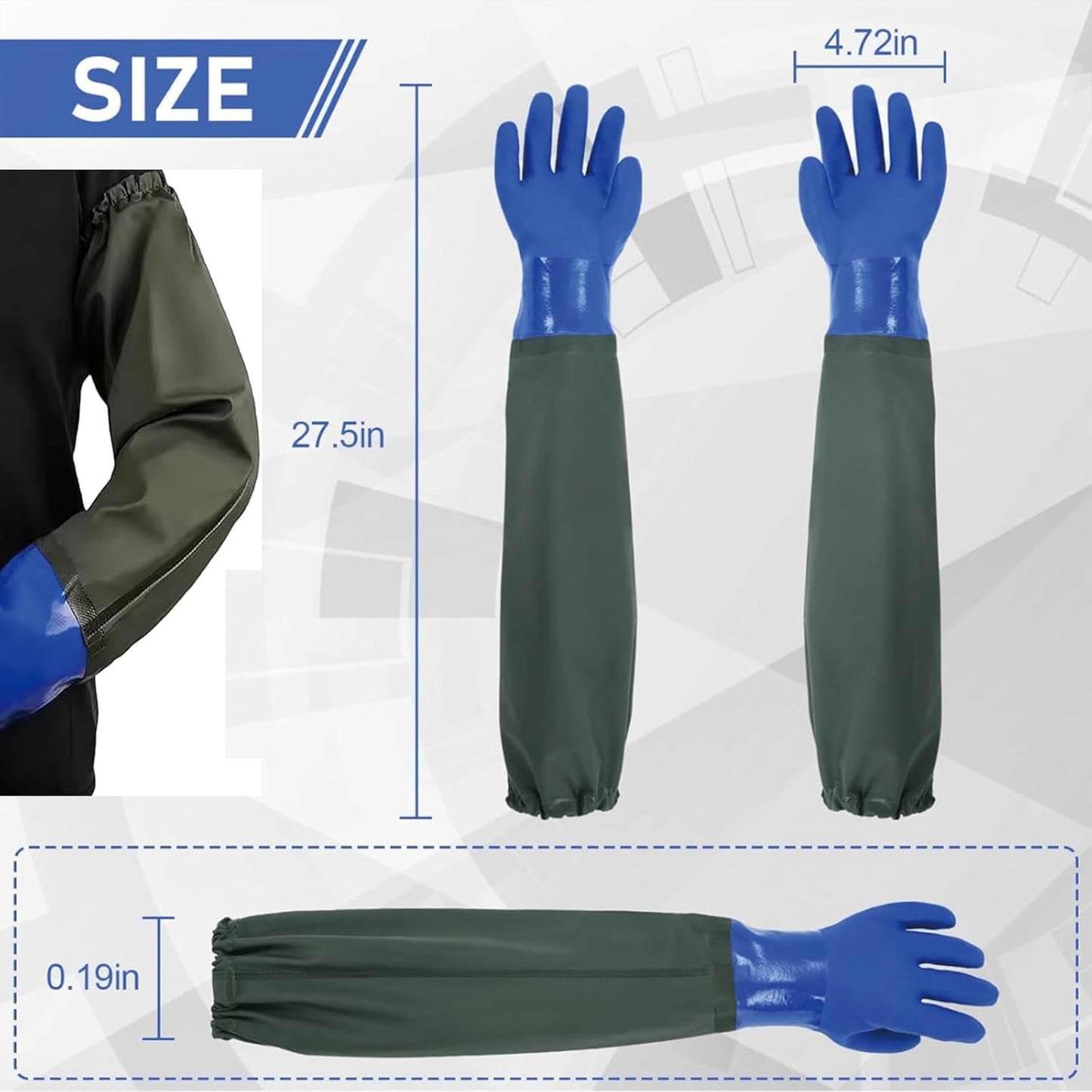 YOFANG Pet Grooming Washing Gloves,27.2" Extra Long Waterproof Rubber Bathing Gloves for Dogs & Cats,Anti-Bite & Anti-Scratch Hair Removal Cat Bath Gloves with 3000+ Massage Particles,Blue/Green ﻿