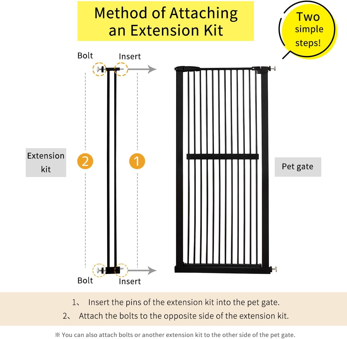 Lumizone Extra Tall Cat Gate 61.02" High Pressure Mounted Extra Wide 30.12"-34.05" (17Sizes) 1.37" Gap No Drilling Auto-Close Tall Pet Gate for Dogs (Black, 30.12"-34.05" W)