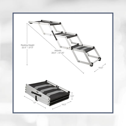 TRIXIE Foldable Aluminum Pet Steps for Dogs Up to 165 Pounds Adjustable from 19.5 to 27.5 Inches