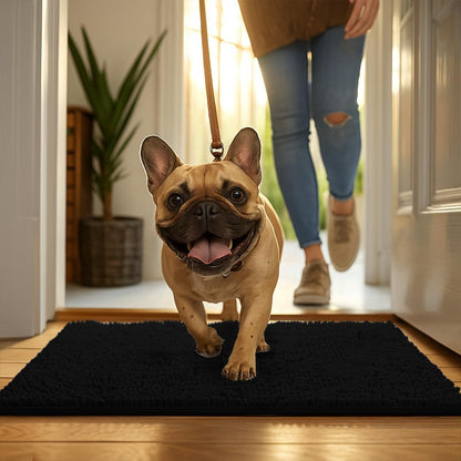 MudGuard Mat™ Dog Door Mat for Muddy Paws, Super Absorbent Microfiber, Non-Slip Indoor Mat, Quick Dry Chenille Mud Mat for Dogs & Entryway, Washable, Grey 19" x 30"