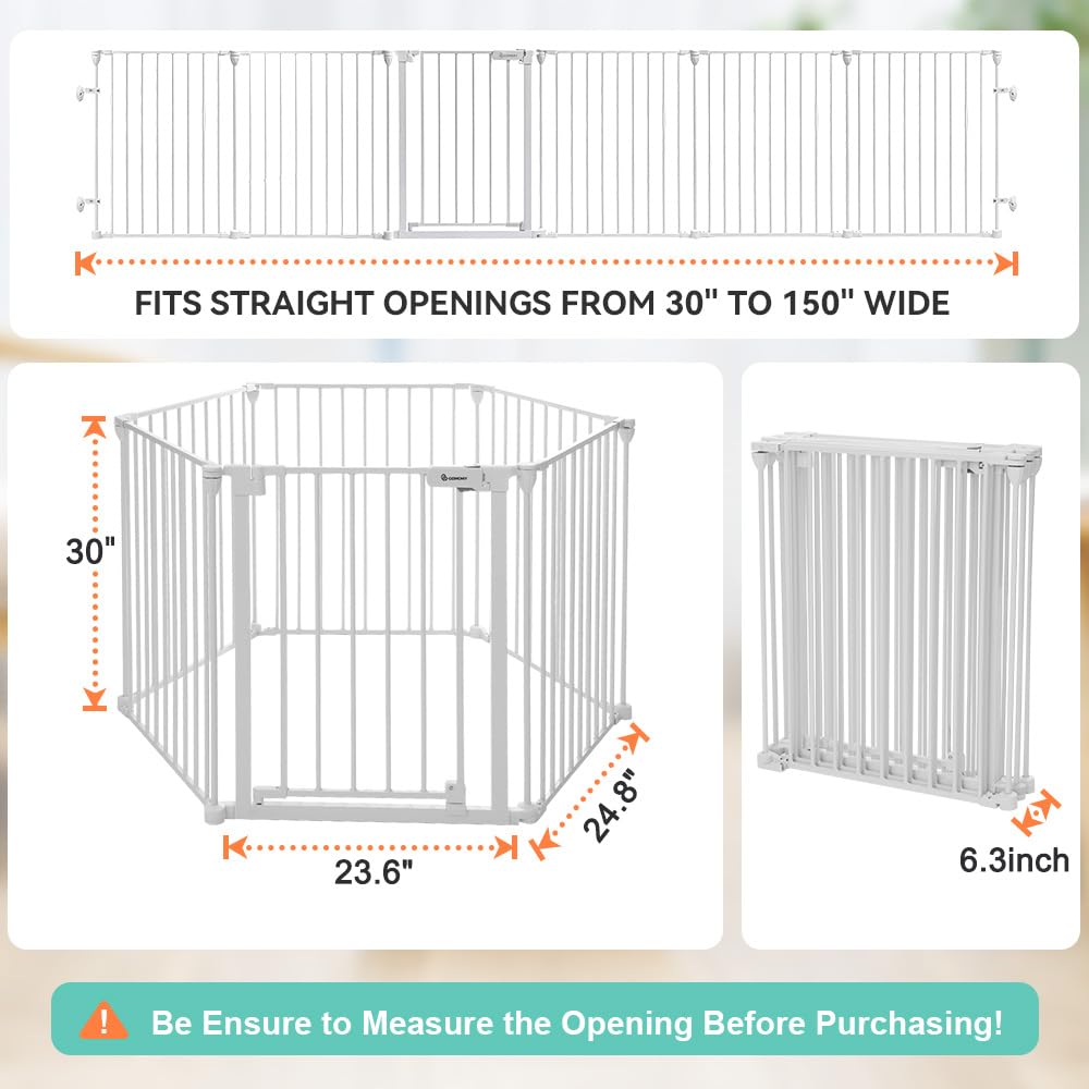 COMOMY 198" Baby Gate Extra Wide, Dog Gate Pet Gate for House Stairs Doorways Fireplace, 3 in 1 Play Yard Child Safety Gate, Auto Close, Hardware Mounted (30" Tall, Black)