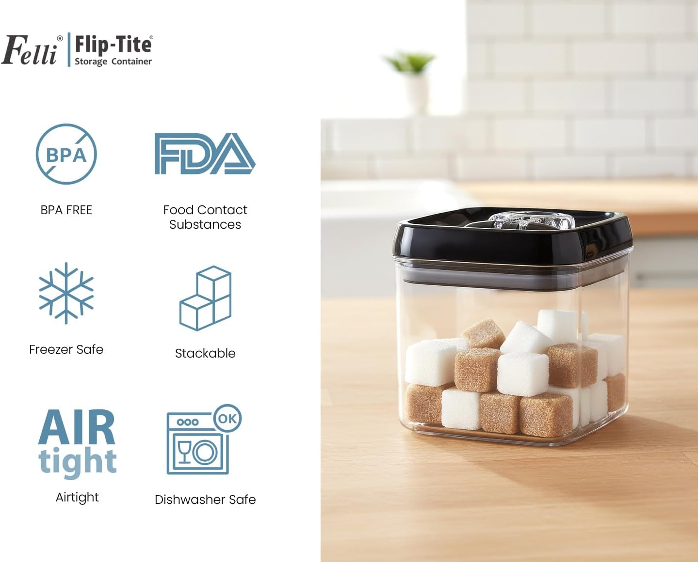 Felli Flip Tite Pet Food Container with Airtight Lids, BPA FREE Acrylic Canister with Paw Bone Fish Flip Top Handles for Cat Dog Kibble Treats Storage, Keep Fresh (Pet Collection Nest-L3pk)