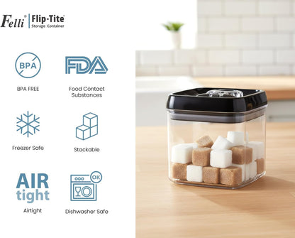 Felli Flip Tite Pet Food Container with Airtight Lids, BPA FREE Acrylic Canister with Paw Bone Fish Flip Top Handles for Cat Dog Kibble Treats Storage, Keep Fresh (Pet Collection Nest-L3pk)