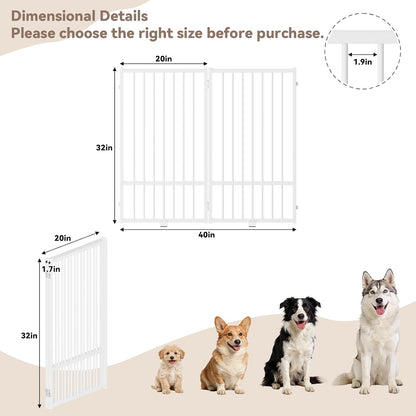 SNUOWU Full Metal Freestanding Dog Gate with Door, 32''Height Foldable Pet Dog Fence for Indoor & Outdoor, 4 Panels Extra Wide Free Standing TallDog Gates for Doorways,House,Stairs,Porch,Deck,Yard